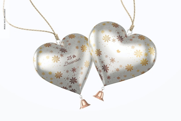 Free PSD | Metallic hearts christmas ornament mockup