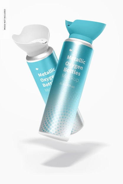 Premium PSD | Metallic oxygen bottles mockup, falling