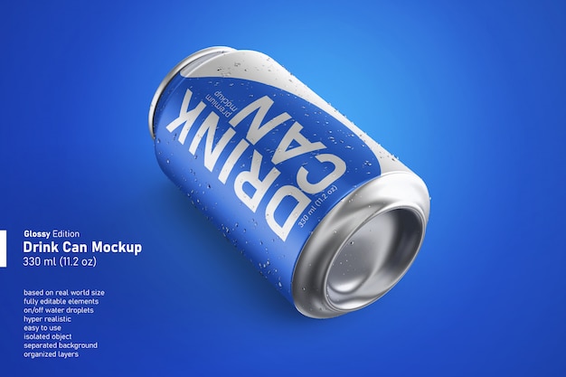 Download Metallic soft drink can standard size mockup with water ...