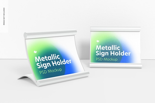 Download Free Psd Metallic Table Sign Holders Mockup Left View