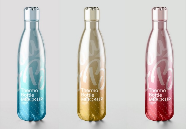 Premium PSD | Metallic thermo bottle mockup