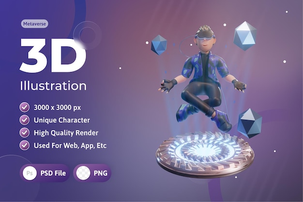  Metaverse character 3d with virtual reality device, for web, app, infographic, app Premium Psd