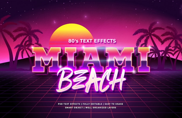 Premium PSD | Miami beach 3d text style effect