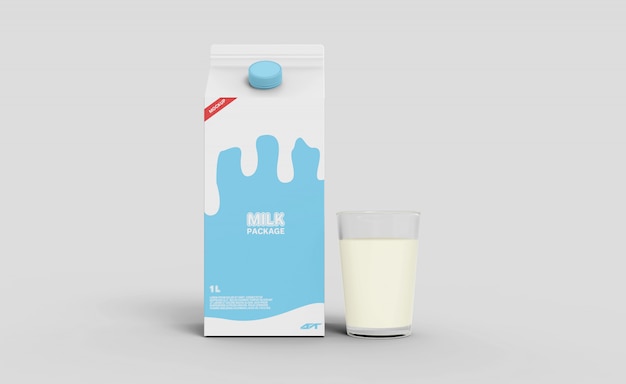 Download Milk carton box with glass mockup | Premium PSD File