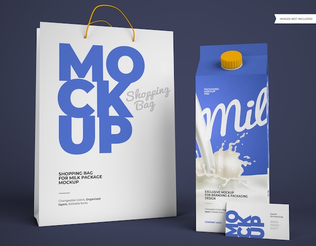 Download Premium PSD | Milk package mockup with shopping bag and ...