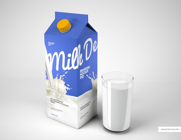 Download Milk packaging mockup with glass | Premium PSD File