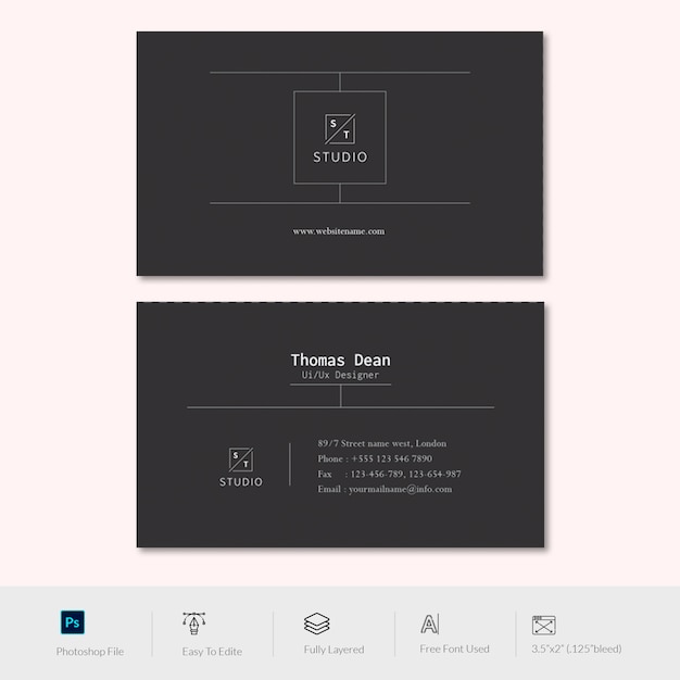 Minimal business card design black theme | Premium PSD File