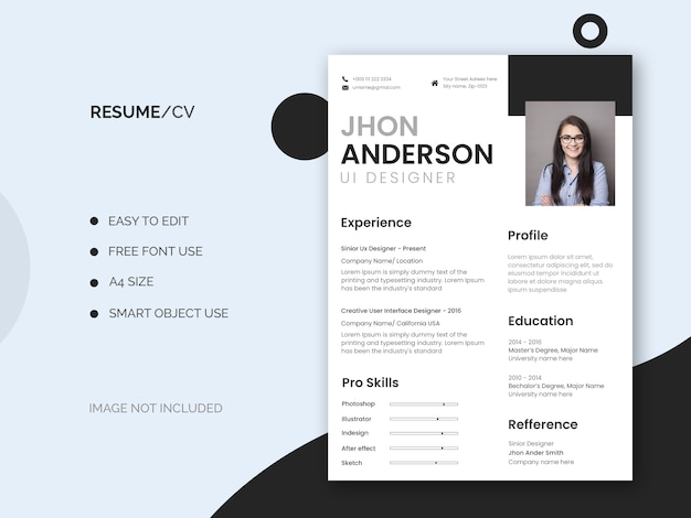 Minimal and clean resume or cv template Free Psd