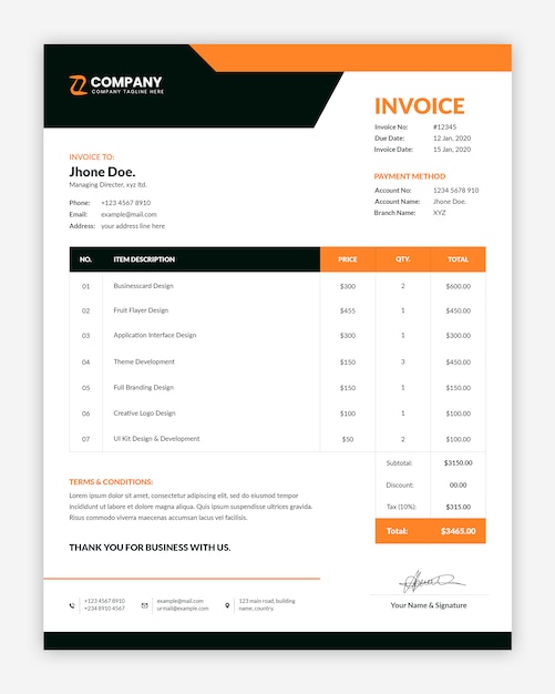 Minimal corporate invoice template | Premium PSD File