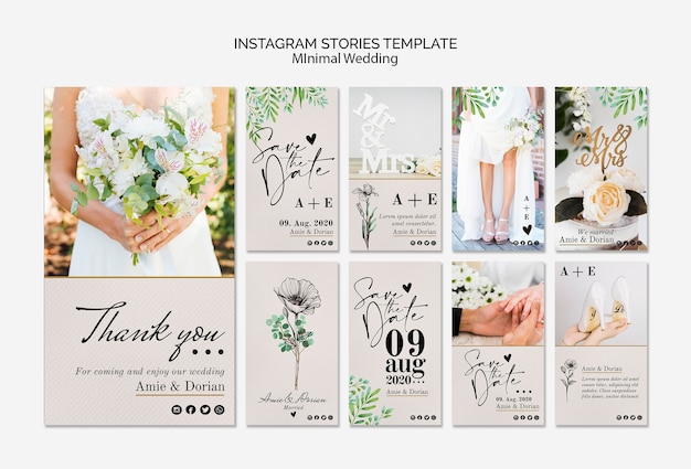 最小限の結婚式instagramストーリーテンプレート 無料のpsdファイル