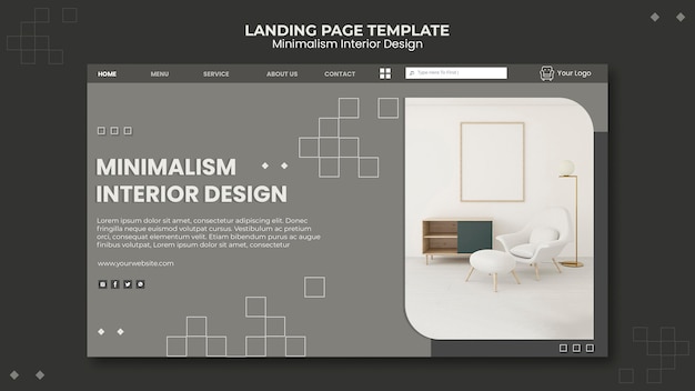 シンプルなインテリアデザインのランディングページテンプレート 無料のpsdファイル