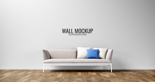 Minimalist Interior Wall Mockup With Light Grey Sofa Psd