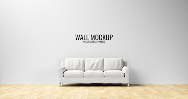 Download Minimalist interior wall mockup with white sofa PSD file | Premium Download