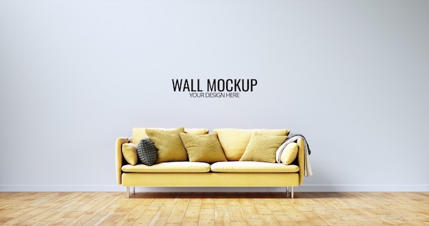 Download Premium PSD | Minimalist interior wall mockup with yellow sofa