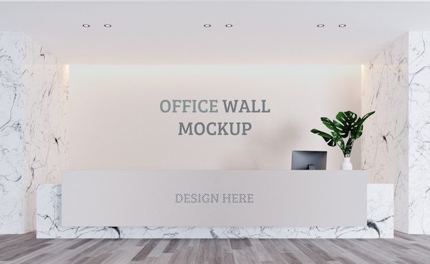 Download Minimalist reception desk with wall mockup | Premium PSD File