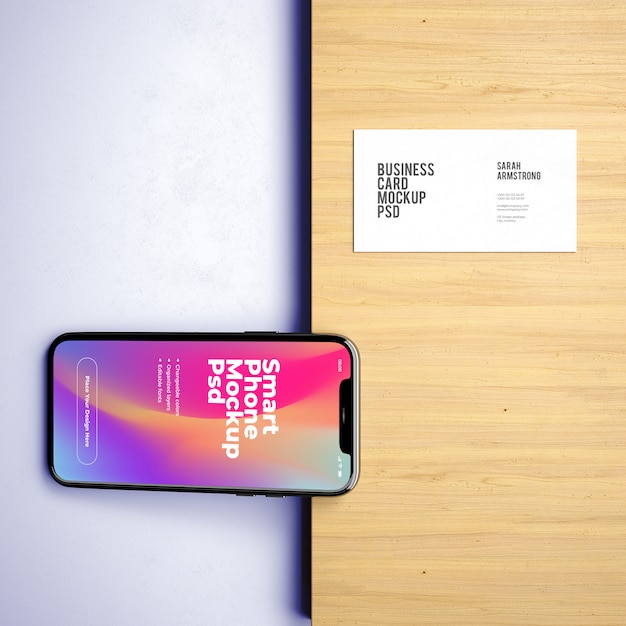 Download Mobile phone mockup with business card mockup | Premium ...