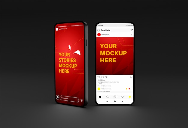 Download Mobile phone mockup with instagram stories and post template | Premium PSD File