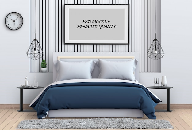 Download Premium Psd Mock Up Blank Poster Interior Bed Room 3d Render PSD Mockup Templates
