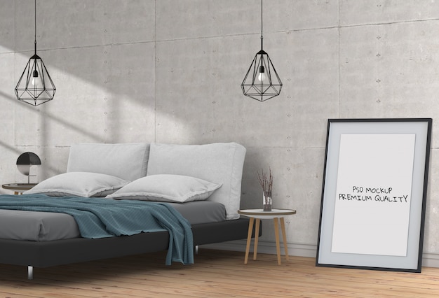 Mock up blank poster interior bed room