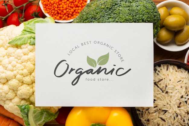 Download Mock-up card with organic text and vegetables | Free PSD File