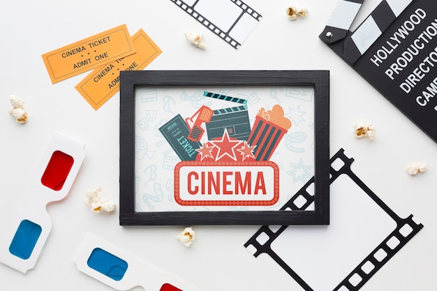 Download Mock-up cinema in frame and 3d glasses | Free PSD File PSD Mockup Templates