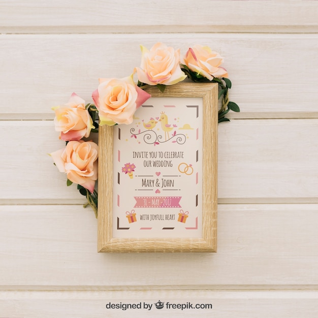 Download Free Psd Mock Up Design Of Wooden Frame With Flowers