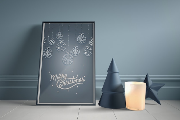 Download Mock-up frame on floor with miniatures | Free PSD File