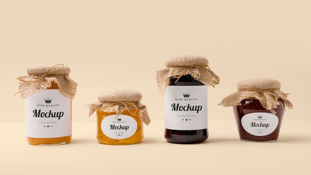 Mock-up jam jars packaging composition Free Psd