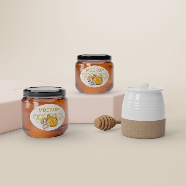 Download Free Psd Mock Up Jars On Table With Honey