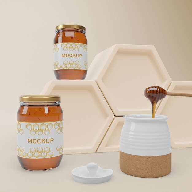 Download Mock-up jars with organic honey | Free PSD File