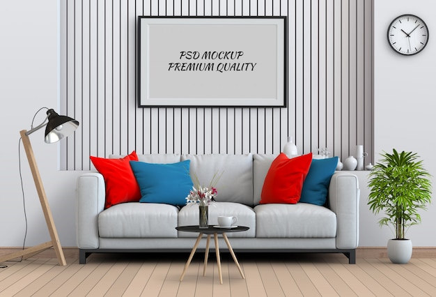 Download Premium PSD | Mock up poster frame in interior living room ...
