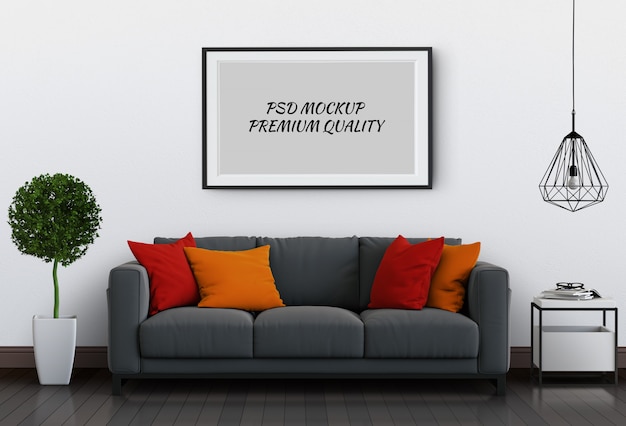 Download Mock up poster frame in interior living room and sofa, 3d render | Premium PSD File