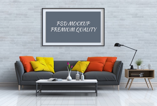 Download Mock up poster frame in interior living room and sofa ...