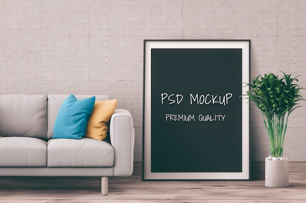 Download Premium Psd Mock Up Poster Frame In Interior Room 3d Render PSD Mockup Templates