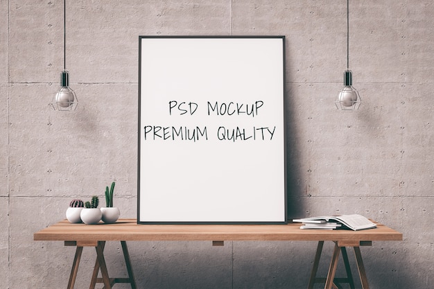 Mock Up Poster Frame On Table Interior Living Room 3d Render Psd Template Downloads New Design Psd Mockups