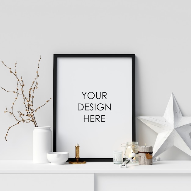 Download Premium PSD | Mock up poster frame with christmas decoration