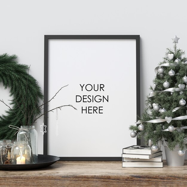 Download Premium Psd Mock Up Poster Frame With Christmas Decoration Yellowimages Mockups