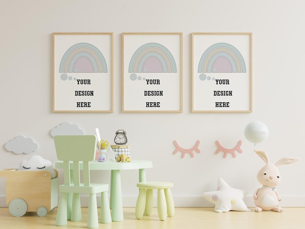 Free PSD | Mock up poster frames in children room