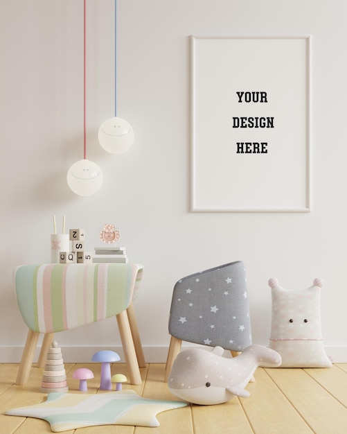 Download Free PSD | Mock up poster in kids room on white wall