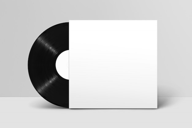 Mockup of back view standing blank vinyl record with cover against ...