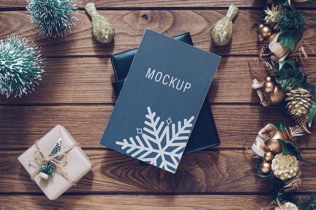 Premium Psd Mockup Blank Black Book Cover For Christmas And New Year Background