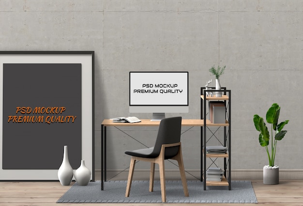 Download Premium PSD | Mockup blank poster desktop computer. 3d render.