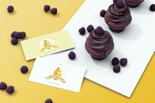Free PSD | Mockup of cards with cake concept