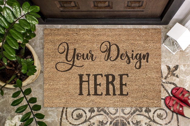 Download Mockup of coir doormat in a house hall | Premium PSD File