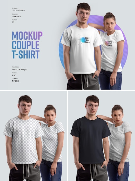 Download Premium Psd Mockup Couple Tshirt Easy In Customizing Colors
