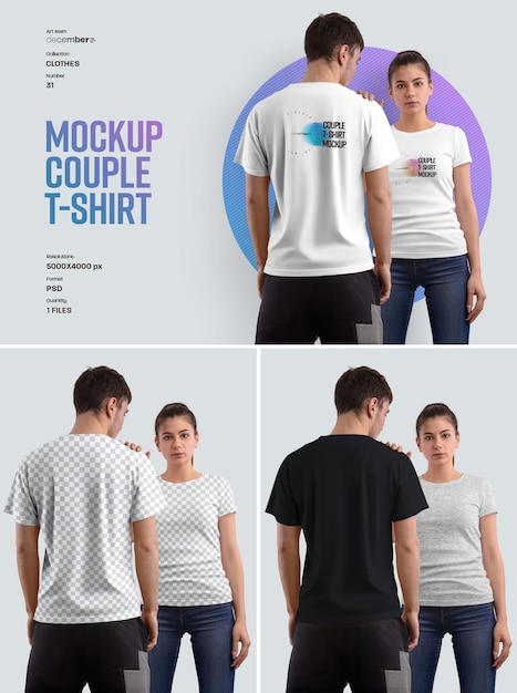 Download Premium Psd Mockup Couple Tshirt Easy In Customizing Colors