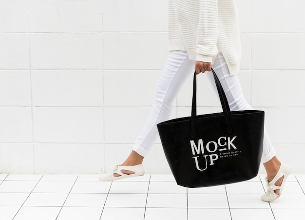 Download Mockup design space on blag tote bag PSD file | Premium ...