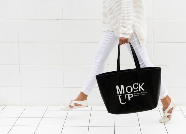 Download Mockup design space on blag tote bag PSD file | Premium Download