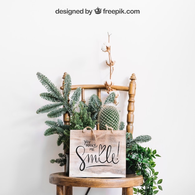 Download Mockup of frame on chair with flowers and cactus PSD file | Free Download