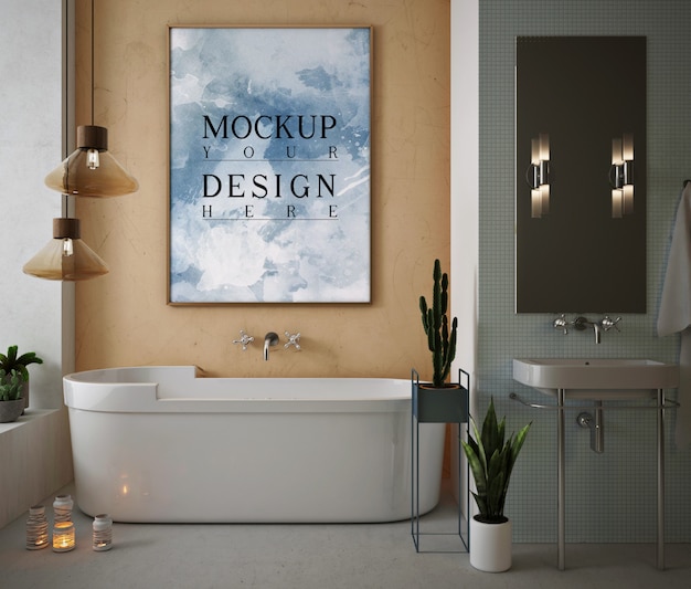 Download Premium PSD | Mockup frame poster in modern and luxury bathroom